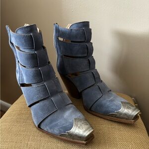 Free People Brayden Fisherman Bootie in Boardwalk Blue Suede